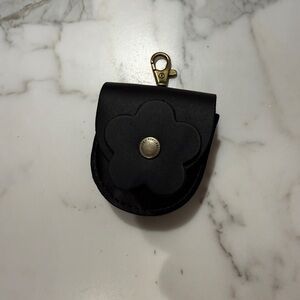 Black Leather Flower Keychain Pouch